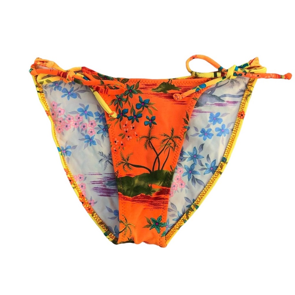 90s Bikini Swimsuit Bottoms Bright Tropical Print Raisins Small